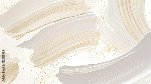 Elegant abstract background with soft beige and white paint brush strokes and subtle gold splatter on a light backdrop. Perfect for modern, luxurious, and minimal designs.