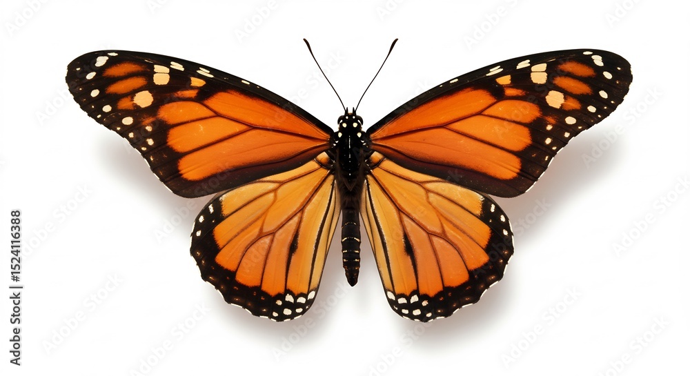 Fototapeta premium 鮮やかオレンジ蝶 白背景で羽根輝く 精密描写. AI Generated