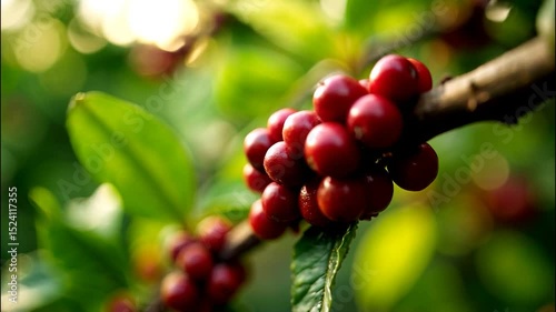 Coffee beans on a coffee tree branch in full sunlight, coffee tree, plant