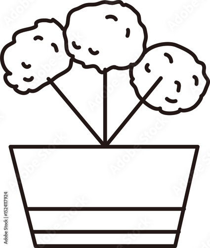 Three Round Topiary Potted Plants Doodle

