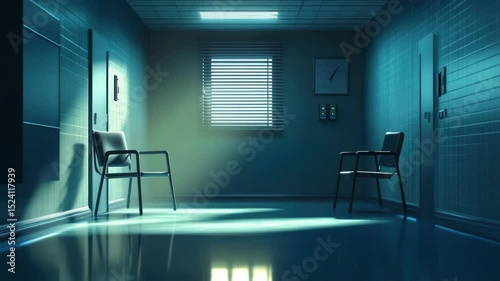 Eerie Hospital Waiting Room: Empty Chairs and Fluorescent Lights Create a Sense of Isolation