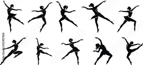 Ballet dancer silhouettes logo set vector illustration