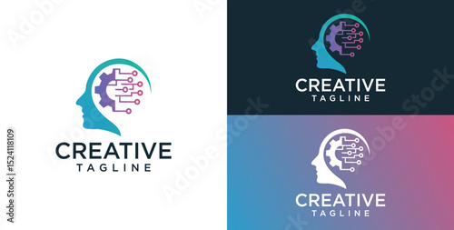 Human head mind and technology logo design