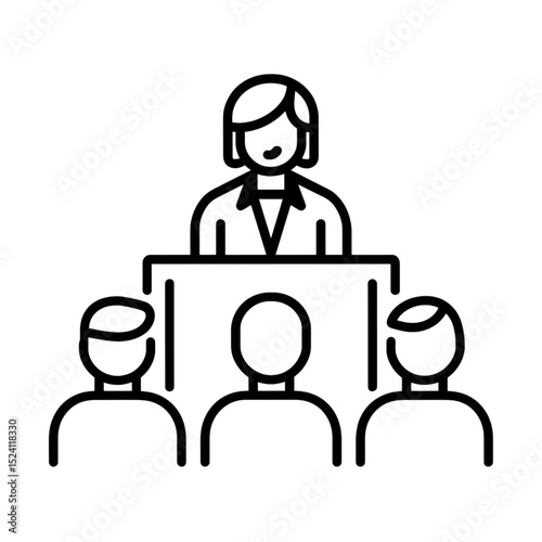 Speaker Giving Presentation to Audience Icon in Minimal Line Art Style