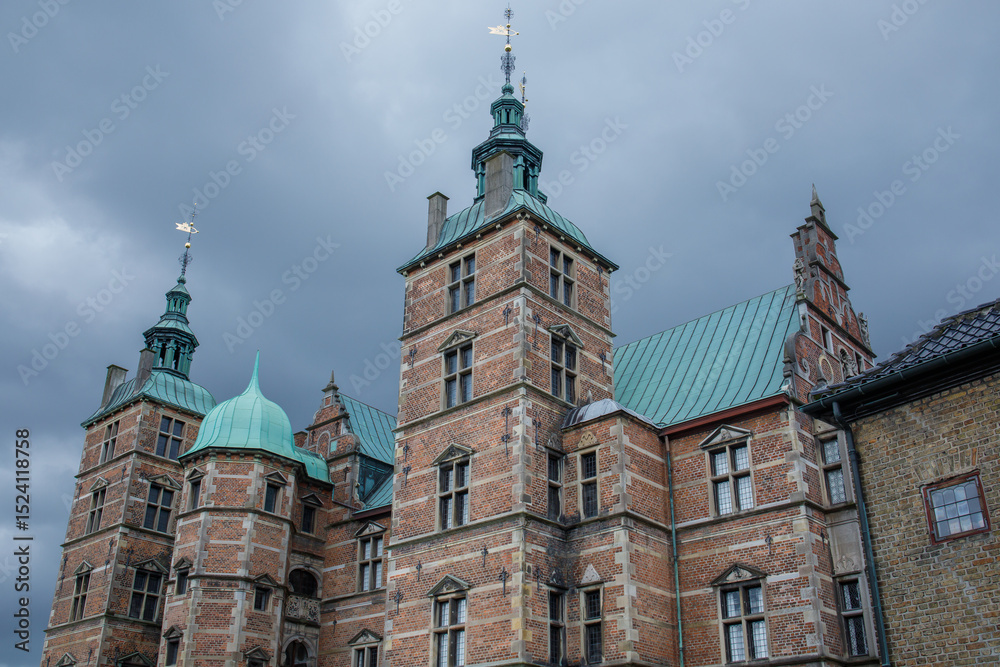 Obraz premium Royal Rosenborg castle building in Copenhagen, Denmark close up. Popular touristic attraction with the museum inside in the center of danish capital.