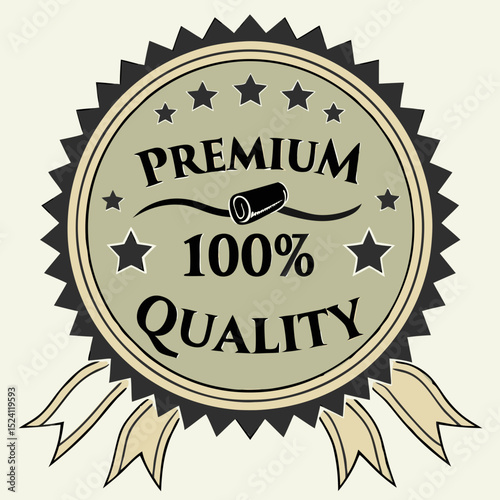 Vintage Style Premium 100 Percent Quality Badge with Stars and Ribbon Ideal for Product Labels and Branding Vector Illustration