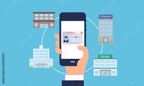 マイナンバーを搭載したスマホを使用するイメージイラスト