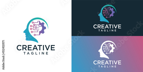 Human head mind and technology logo design
