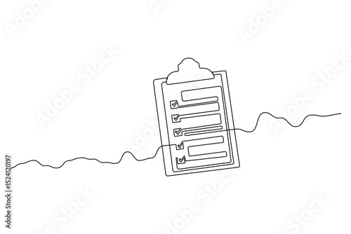 Minimal continuous one line drawing of a clipboard with checklist – outline vector illustration for productivity, planning, and office-themed designs.
