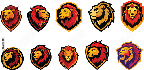 lion face mascot logo set vector illustration