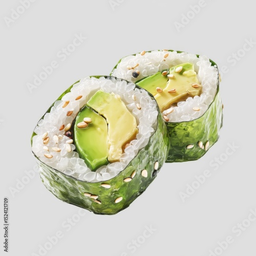 Freshly Made Avocado Sushi Rolls with Sesame Seeds on Gray Background