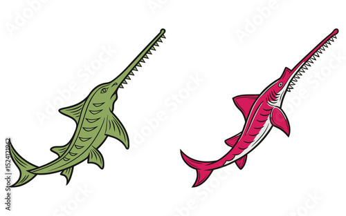Sawfish  bundle set design isolated on white background  and illustrator eps 10