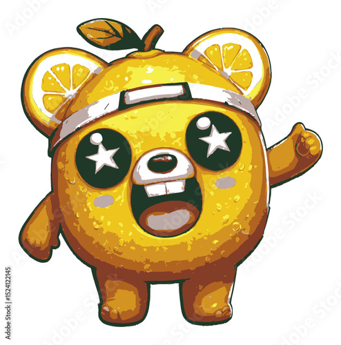 Cheerful Orange Bear Cartoon Character with Lemon Slice Accents