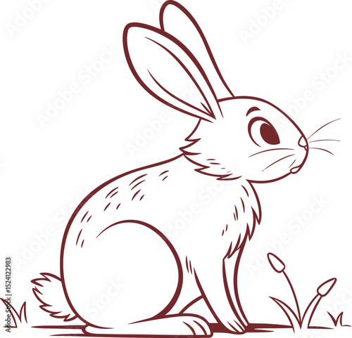 Charming Vector Illustration of a Sitting Rabbit with Expressive Features on White Background