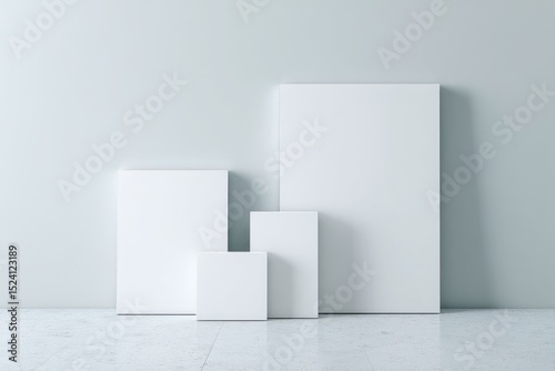 Four blank canvases in varying sizes against a light gray wall