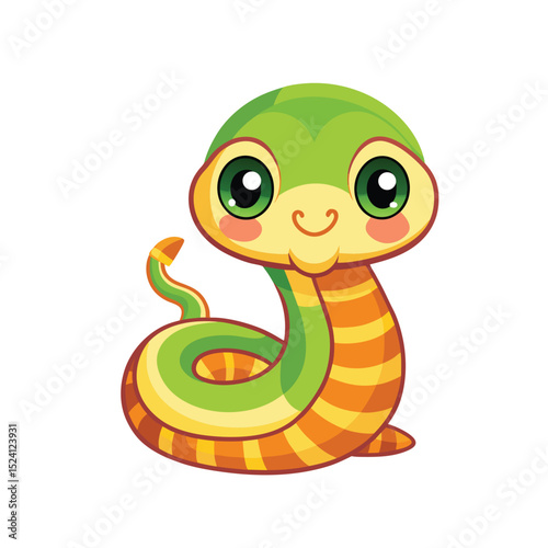 vector icon of Cute baby snake cartoon on white background in Adobe Illustrator Artwork