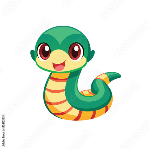 vector icon of Cute baby snake cartoon on white background in Adobe Illustrator Artwork