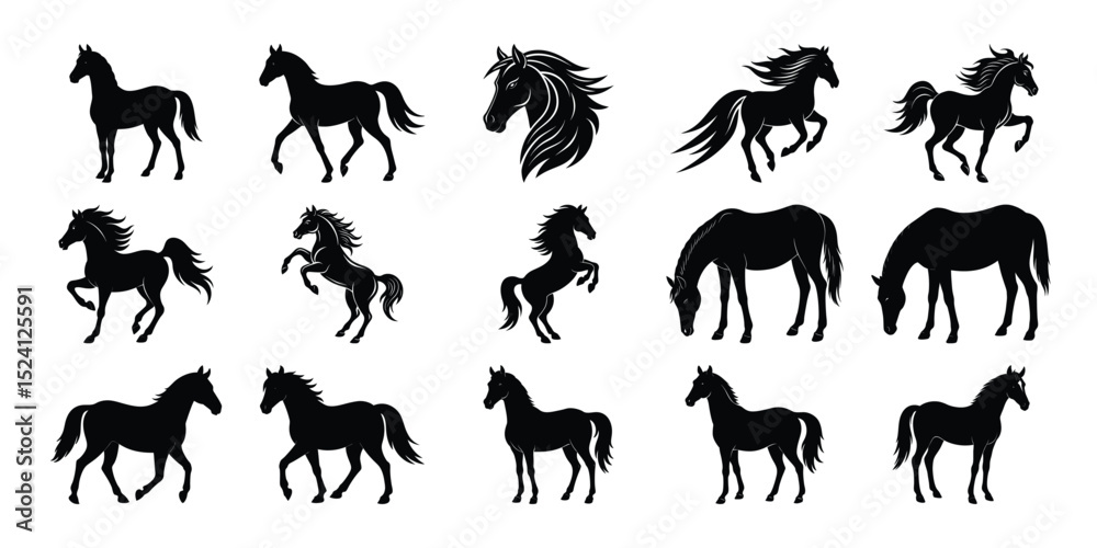 Fototapeta premium Silhouette Set of Various Horses