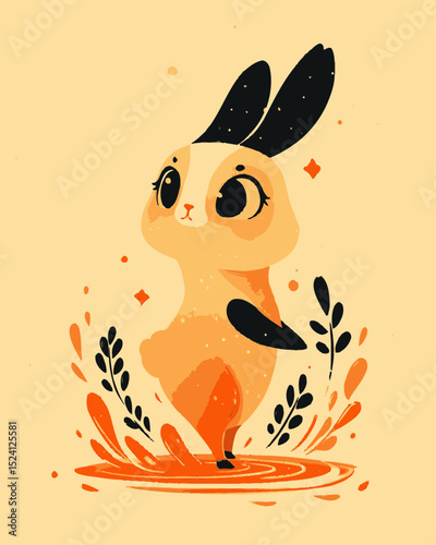 Charming Cartoon Rabbit Illustration in Playful and Vibrant Style