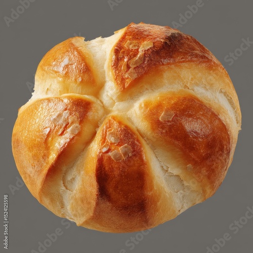 Freshly Baked Round Bread Roll with Golden Crust and Soft Interior Perfect for Culinary Uses and Food Photography