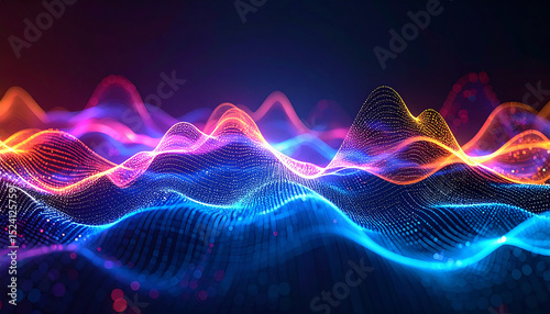Waves of Digital Energy: Abstract visual representation of digital sound waves, where vibrant lines undulate, evoking a sense of energy, motion, and advanced technology.