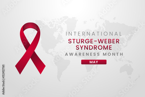 Sturge-Weber Syndrome Awareness Month background design with Red silk ribbon.