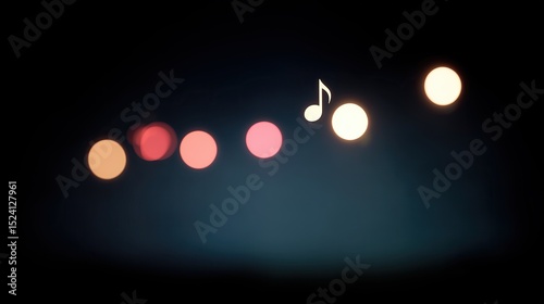Minimalist blurred bokeh of a music note on a dark background. Musical theme, performance. Artist, scene