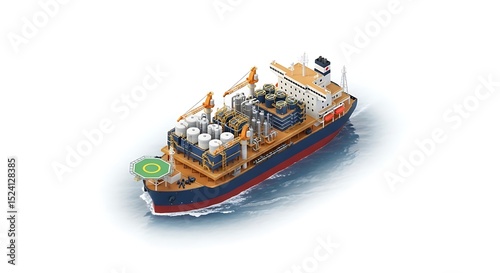 Cargo Ship Sailing with Equipment and Helipad Illustration