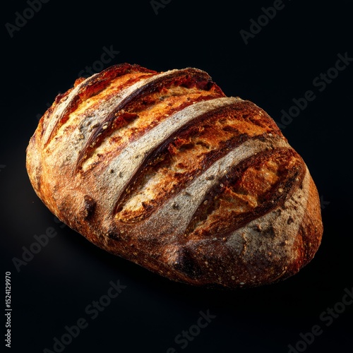 Freshly Baked Artisan Bread with Golden Crust and Crumbly Texture on Dark Background