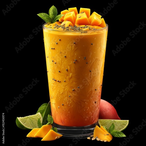 Refreshing Mango Beverage with Fresh Fruit Garnish and Mint Leaves for a Vibrant Summer Treat or Healthy Snack Idea