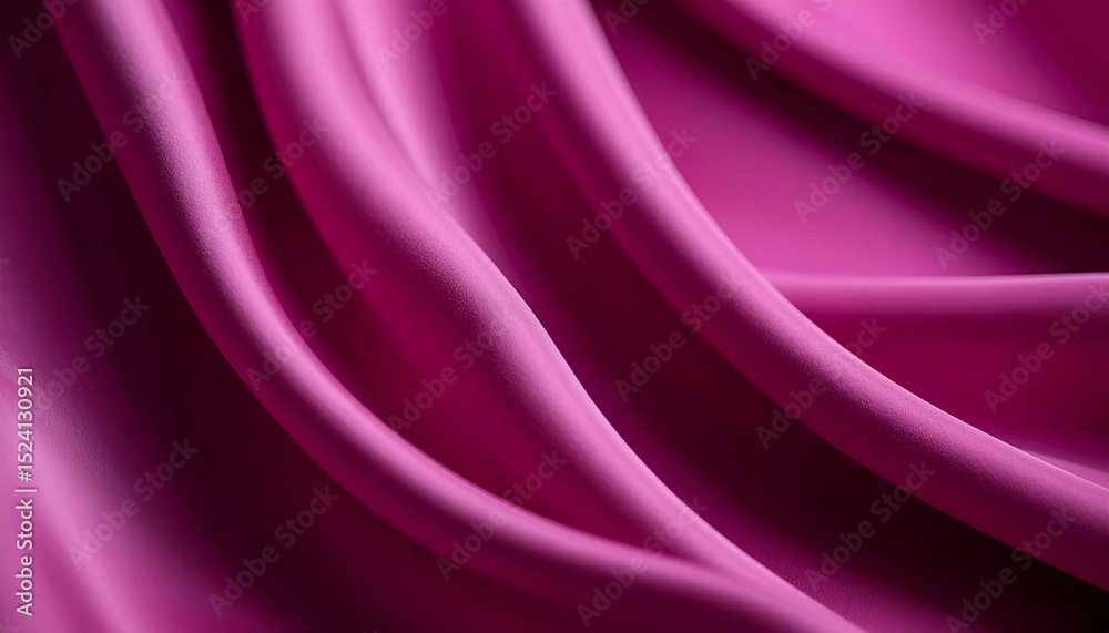 Fototapeta premium Rich pink fabric drapes in soft, flowing folds, creating a textured surface with gentle curves. 