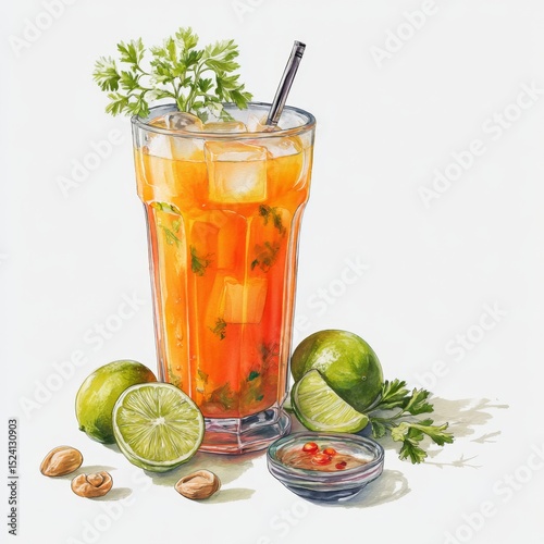 Refreshing Citrus Beverage with Lime, Herbs, and Spices on a Bright Background for Summer Drink Inspiration