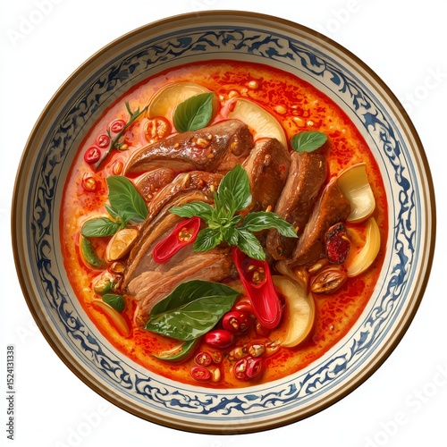 Aromatic Spicy Chicken with Herbs and Chili in Vibrant Broth Served in Traditional Asian Bowl