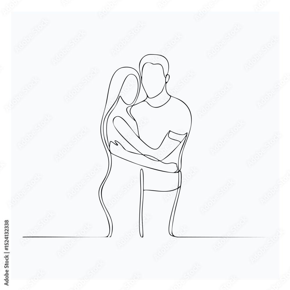 Fototapeta premium Couple embracing minimalist line art drawing