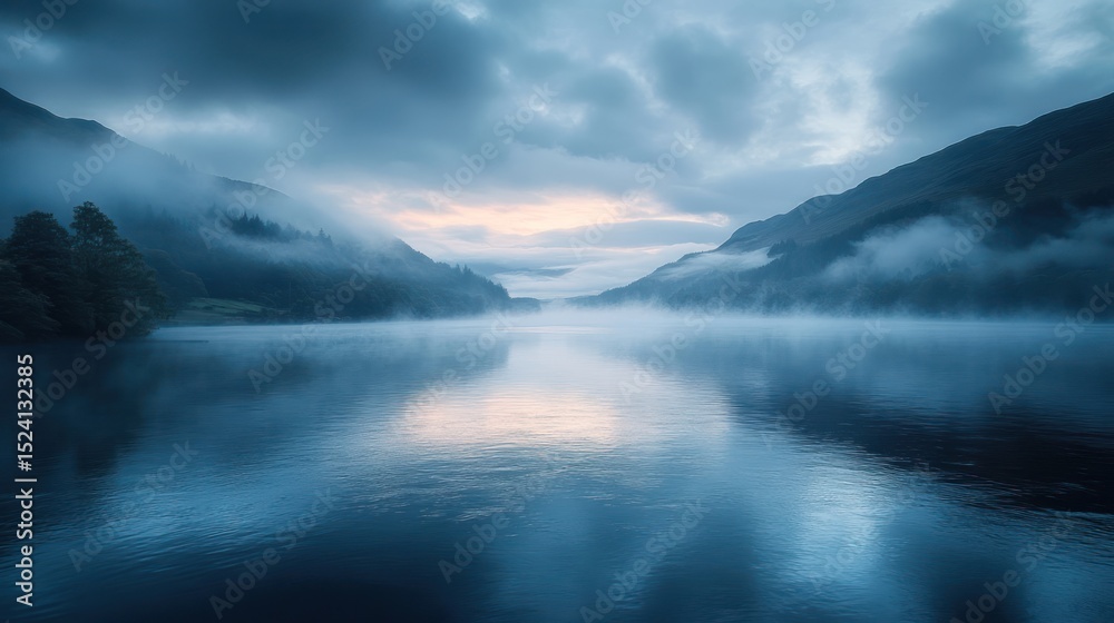Fototapeta premium Misty Mountain Lake at Dawn