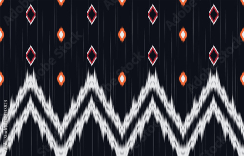 Ethnic abstract ikat art. Fabric Morocco, geometric pattern color oriental. Design for background textile, fabric, curtain, carpet, wallpaper, clothing, wrapping, Batik.