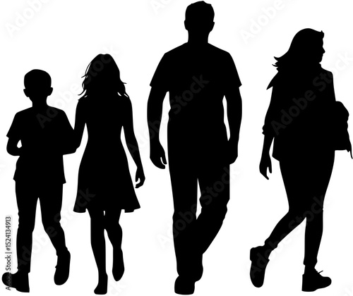 Family Silhouette: A Stroll Together in Monochrome