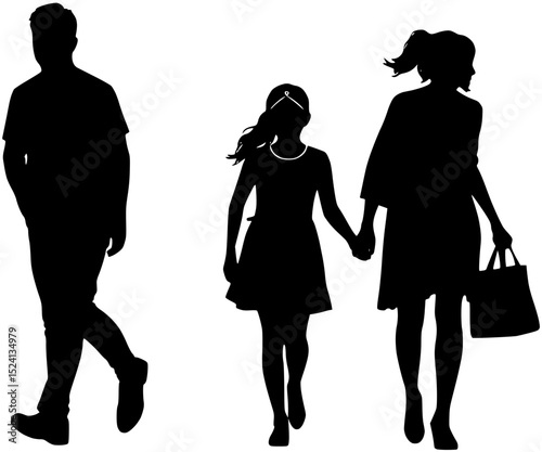 Silhouette of a family walking together shopping