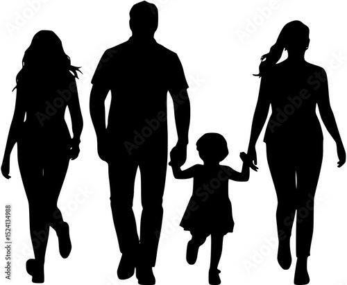 Family Silhouette Walking Together
