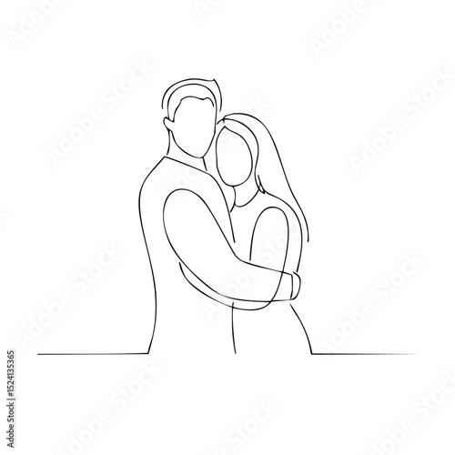 Couple embracing minimalist line art drawing