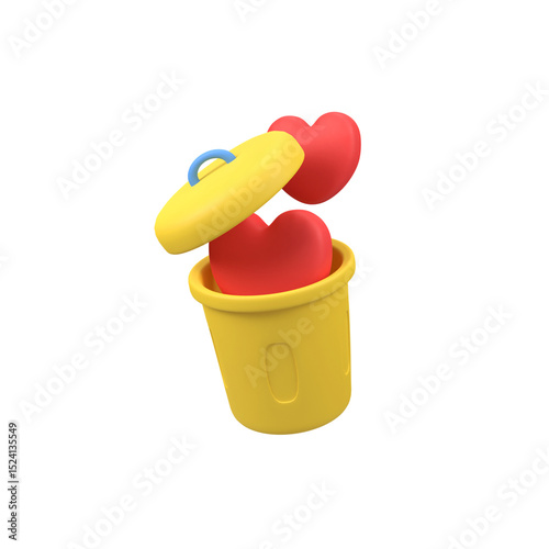 Heart or love in the trash isolated 3d render icon illustration