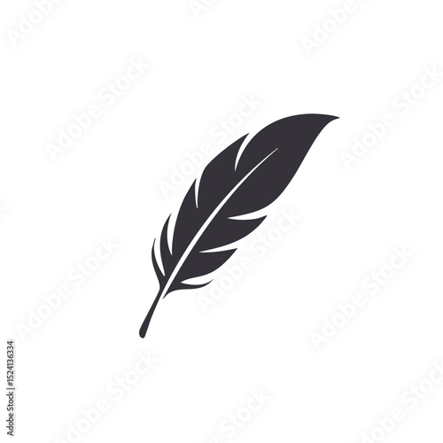 Elegant single black feather quill design element