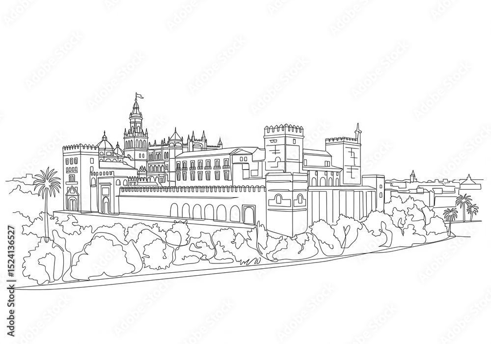 Fototapeta premium Alcázar one line drawing