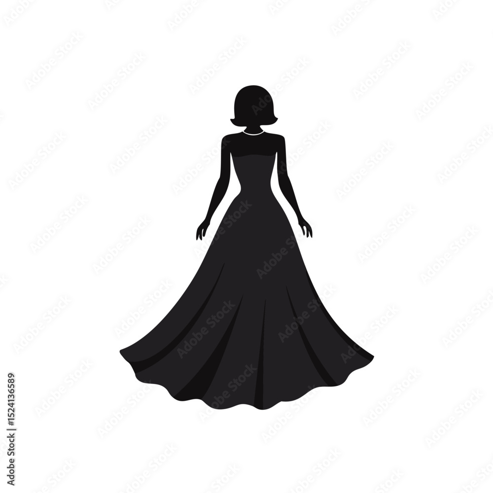 Elegant woman in long black gown silhouette Elegant woman in long black gown silhouette