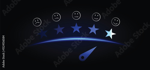 glowing star customer rating on blue background