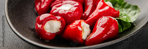 Photography Hot peppers cheese filling pickled vegetables appetizer fresh delicious gourmet