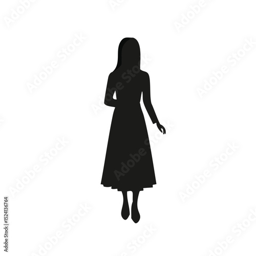 Elegant woman silhouette in midi dress