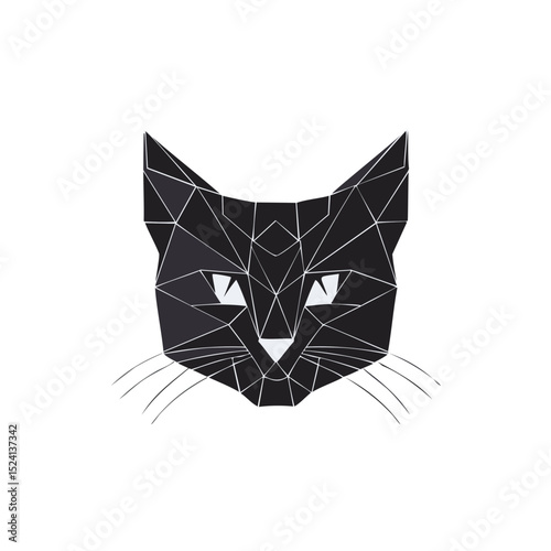 Geometric black cat portrait low poly design