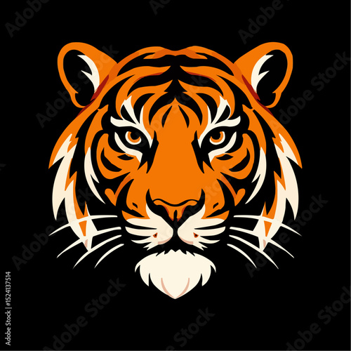 Tiger Head Logo. Mascot Creative Design. Black Background.
