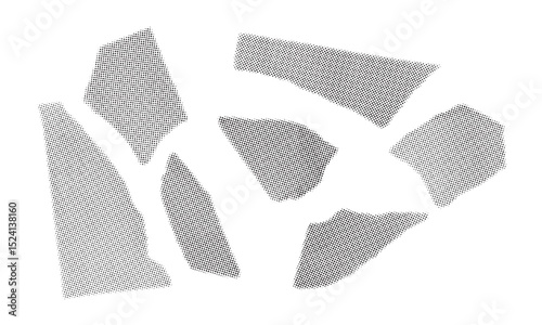 Vector illustration of halftone paper scraps. Abstract paper sheets for design and scrapbooking. Crumpled paper. Retro comic effects with a featuring dots.	
